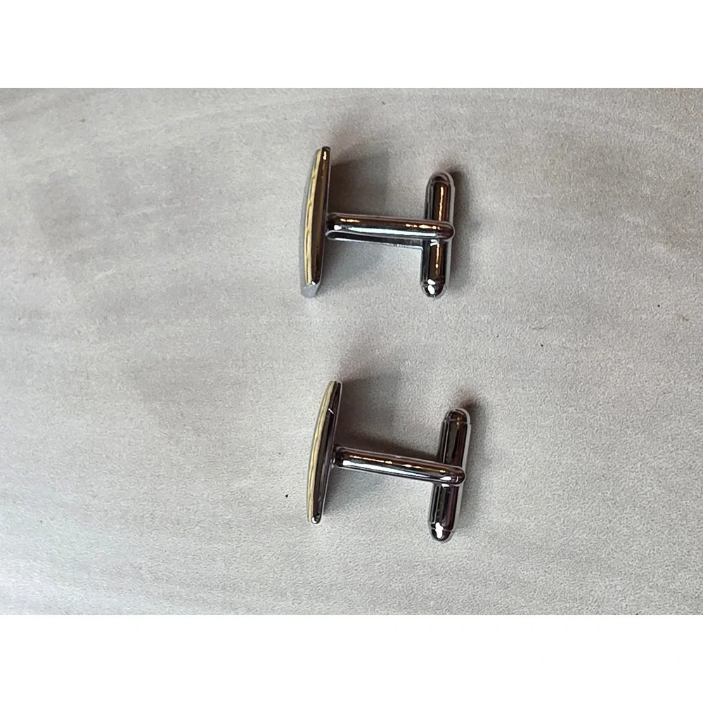 Mens Two Tone Silver Gold Engraved DDT Initial Rectangular Cufflinks F1